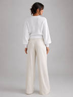 Women's Cable Knit Lantern Sleeve Jumper | Crew Neck Sweater