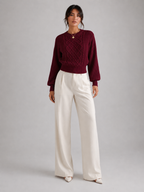 Women's Cable Knit Lantern Sleeve Jumper | Crew Neck Sweater