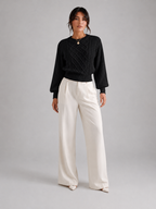 Women's Cable Knit Lantern Sleeve Jumper | Crew Neck Sweater