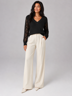 Women's Open Knit Sleeve Jumper | Relaxed V-Neck Sweater