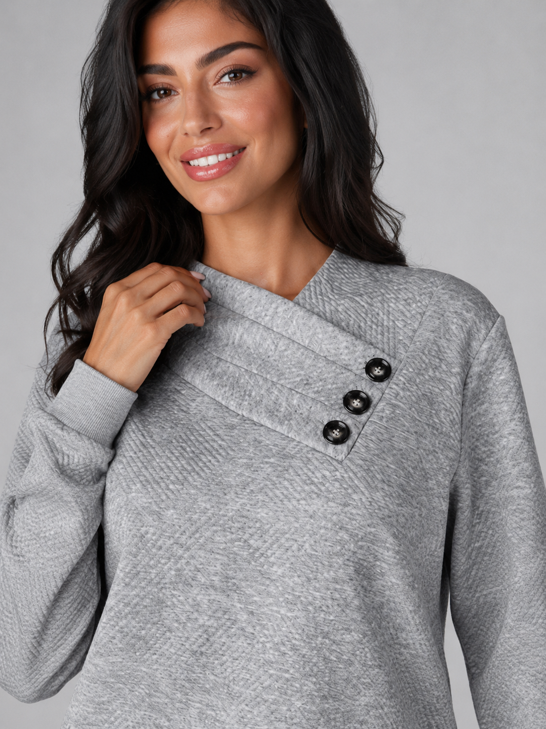 Women's Shawl Collar Button Sweater | Textured Pullover