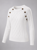 Women's Cable Knit Button Shoulder Jumper | Crew Neck Sweater