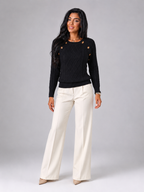 Women's Cable Knit Button Shoulder Jumper | Crew Neck Sweater
