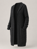 Women's Longline Hooded Cable Knit Cardigan | Pocket Detail