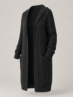Women's Longline Hooded Cable Knit Cardigan | Pocket Detail