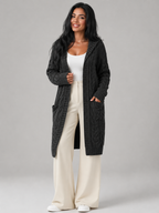 Women's Longline Hooded Cable Knit Cardigan | Pocket Detail