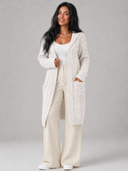 Women's Longline Hooded Cable Knit Cardigan | Pocket Detail