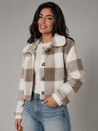Women's Buffalo Check Sherpa Jacket | Plush Button Shacket