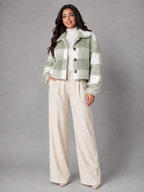 Women's Buffalo Check Sherpa Jacket | Plush Button Shacket