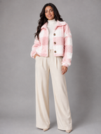 Women's Buffalo Check Sherpa Jacket | Plush Button Shacket