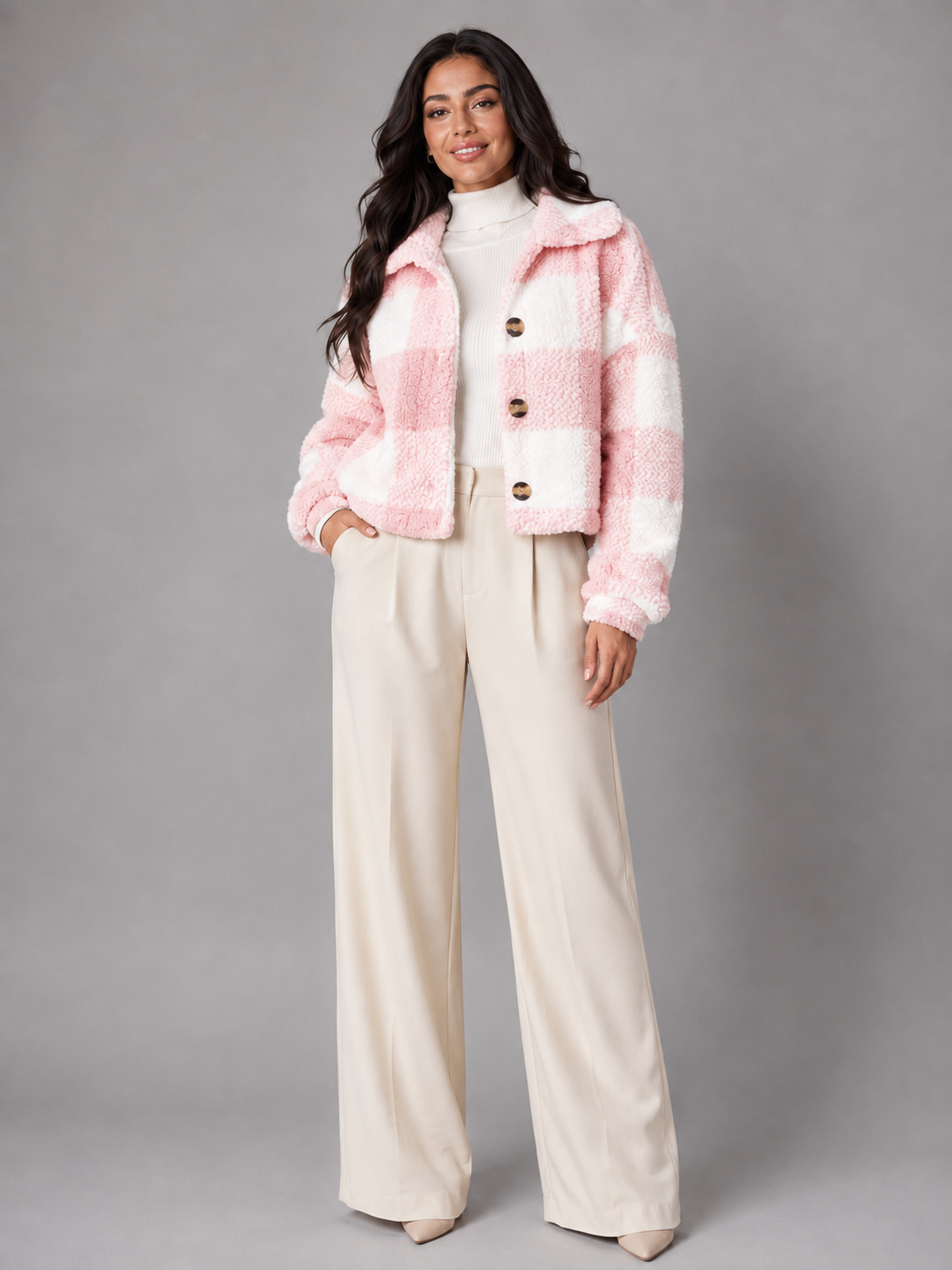 Women's Buffalo Check Sherpa Jacket | Plush Button Shacket