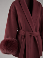 Belted Coat with Faux Fur Cuffs for Women
