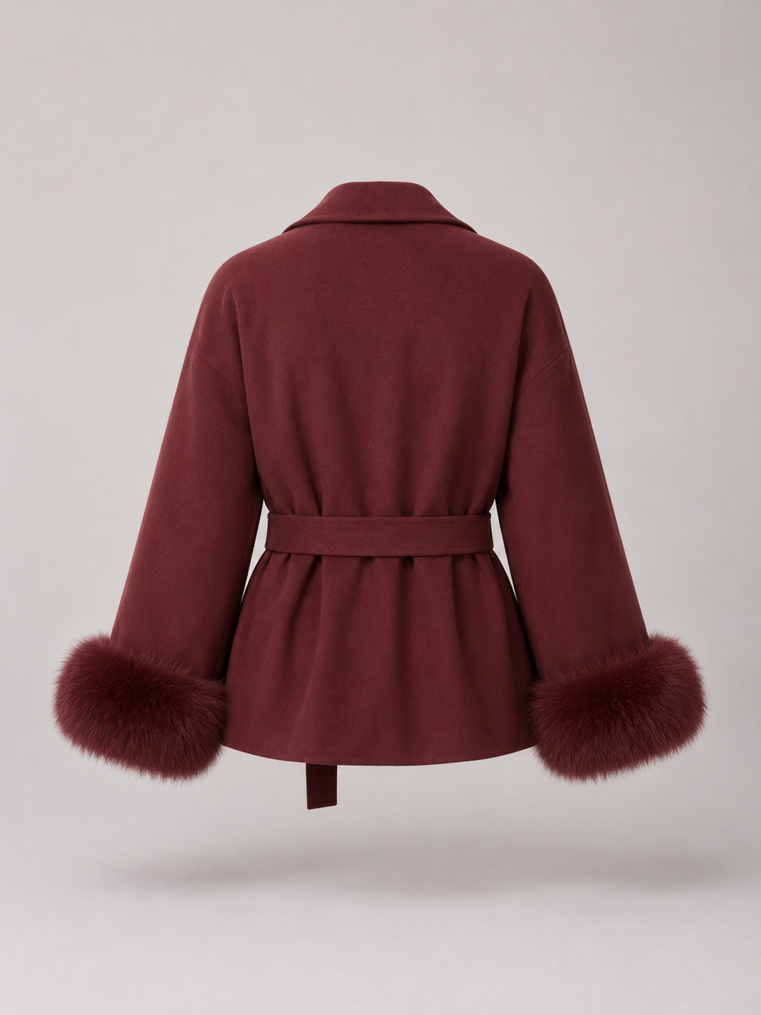 Belted Coat with Faux Fur Cuffs for Women