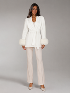 Belted Coat with Faux Fur Cuffs for Women