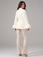 Belted Coat with Faux Fur Cuffs for Women