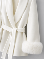 Belted Coat with Faux Fur Cuffs for Women