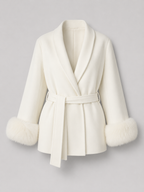 Belted Coat with Faux Fur Cuffs for Women
