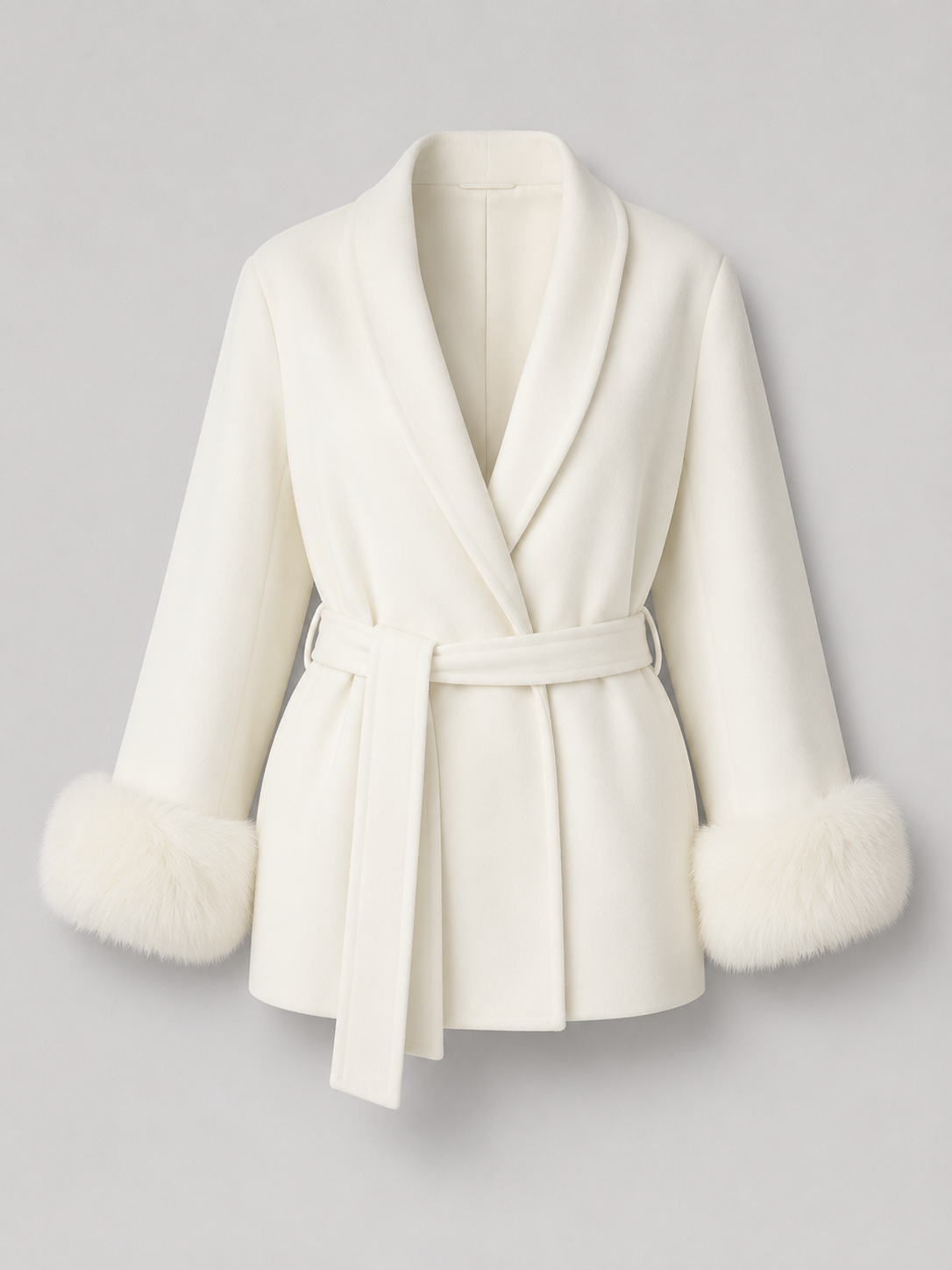 Belted Coat with Faux Fur Cuffs for Women