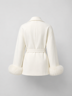 Belted Coat with Faux Fur Cuffs for Women
