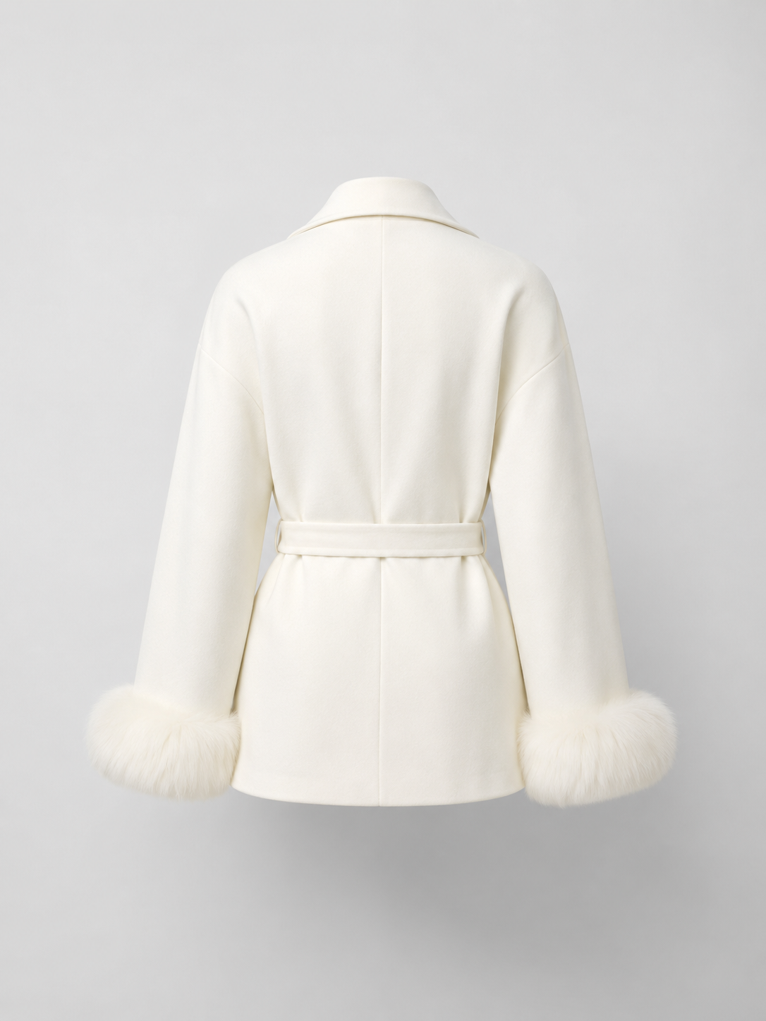 Belted Coat with Faux Fur Cuffs for Women