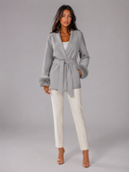 Belted Coat with Faux Fur Cuffs for Women