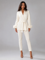Belted Coat with Faux Fur Cuffs for Women