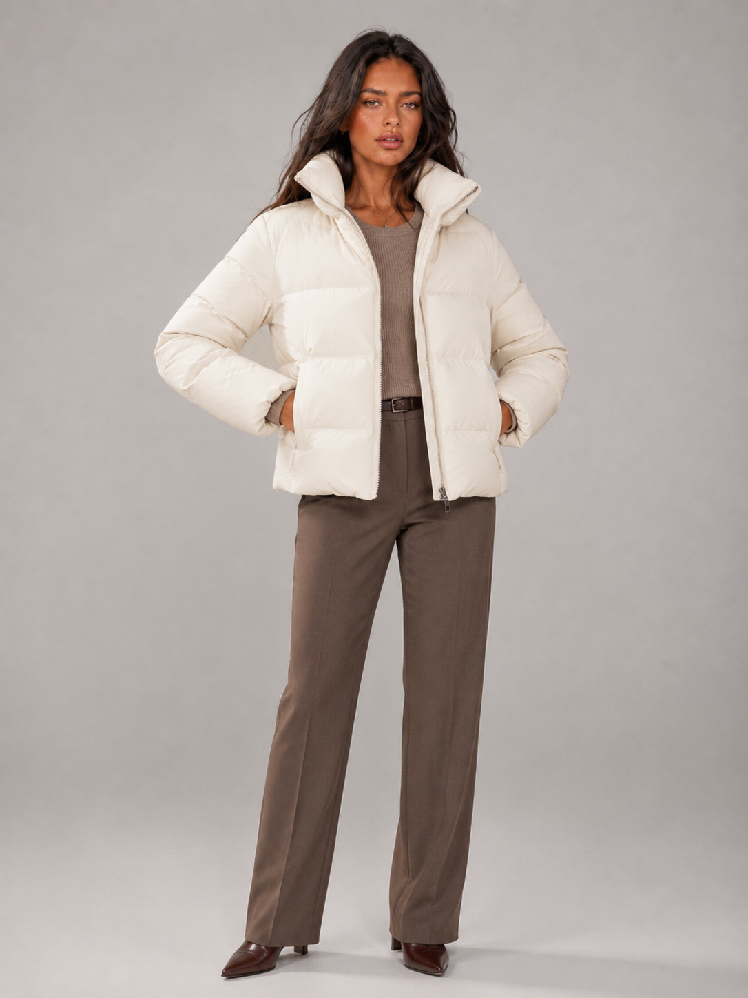 Zip Front Belted Jacket for Women