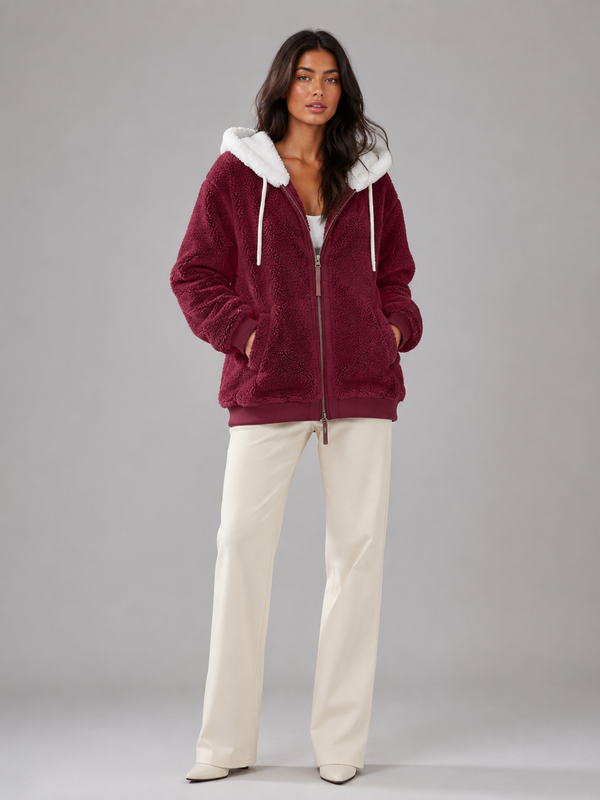 Chaqueta acolchada con capucha y forro sherpa para mujer