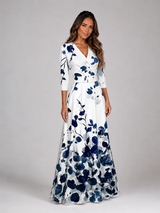 Floral Satin Maxi Dress V Neck Wedding Guest