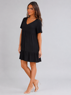 Short sleeve babydoll mini dress with empire waist