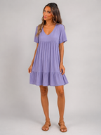 Robe courte babydoll à volants et manches courtes été femme