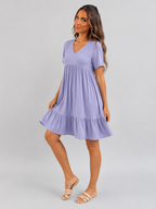 Robe courte babydoll à volants et manches courtes été femme