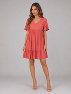 Robe courte babydoll à volants et manches courtes été femme