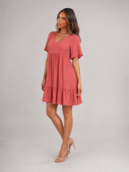 Robe courte babydoll à volants et manches courtes été femme