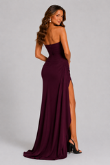Strapless Ruched Maxi Dress with Thigh Split – Women's Evening Gown