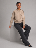 Women's Cropped Utility Jacket With Stand Collar