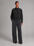 Women's Cropped Utility Jacket With Stand Collar