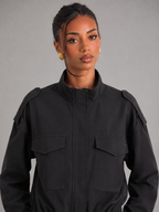 Women's Cropped Utility Jacket With Stand Collar