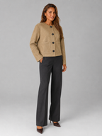 Women's Suede-Look Cropped Jacket With Patch Pockets Tan