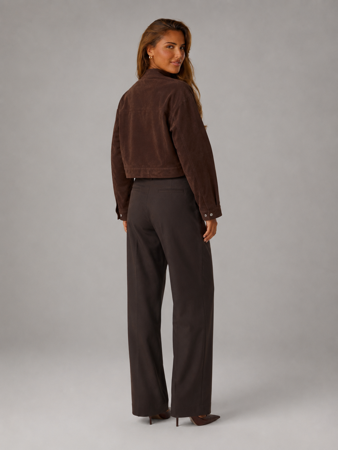 Women's Suede-Look Cropped Utility Jacket Brown