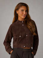 Women's Suede-Look Cropped Utility Jacket Brown