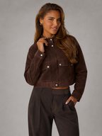 Women's Suede-Look Cropped Utility Jacket Brown