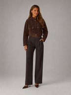 Women's Suede-Look Cropped Utility Jacket Brown