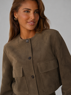 Women's Suede-Look Cropped Jacket With Patch Pockets