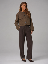 Women's Suede-Look Cropped Jacket With Patch Pockets