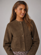 Women's Suede-Look Cropped Jacket With Patch Pockets