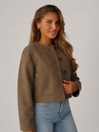 Women's Suede-Look Cropped Jacket With Patch Pockets