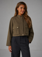Women's Suede-Look Cropped Jacket With Patch Pockets