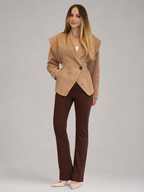 Women's Suede-Look Structured Shoulder Blazer Tan