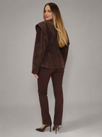Women's Suede-Look Structured Shoulder Blazer Tan